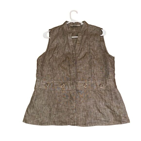 Tweeds Tan Neutral 100% Linen Sleeveless Button Down Top- Size Large - Picture 2 of 8